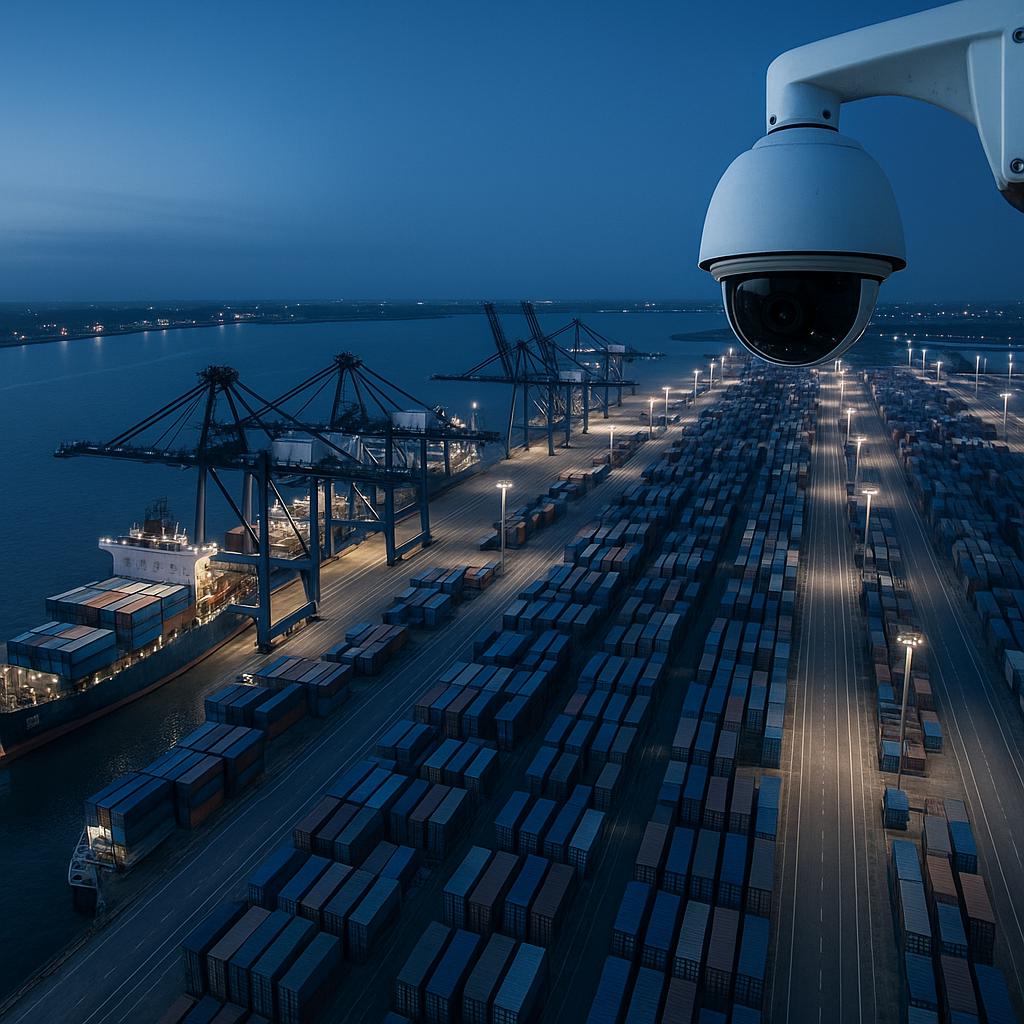 CCTV coverage across a working port terminal